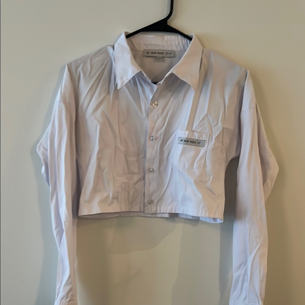 My mom made it- White Cropped Button-Up Shirt